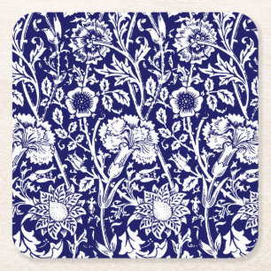 Jugendstil-Nelke-Damaskus, Navy und Weiß Rechteckiger Pappuntersetzer