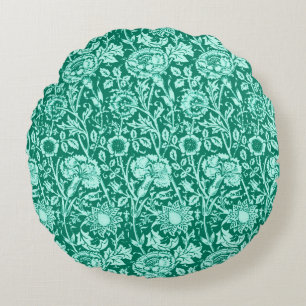 Jugendstil-Nelke-Damaskus, Türkis und Aquamarin Rundes Kissen