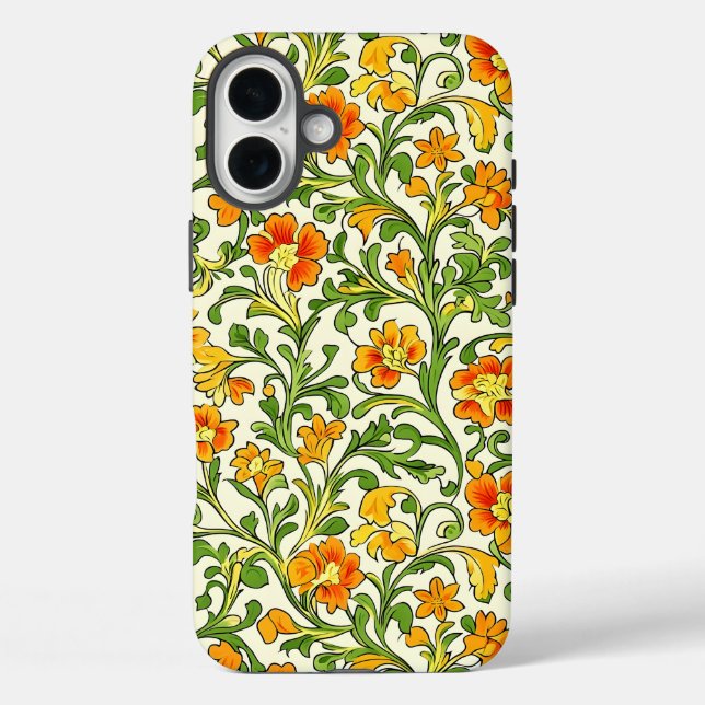Jugendstil orange-gelbes Blumenmuster Case-Mate iPhone Hülle (Rückseite)