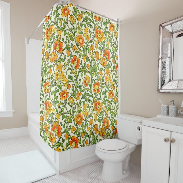 Jugendstil orange-gelbes Blumenmuster Duschvorhang (Beispiel)