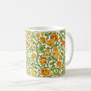 Jugendstil orange-gelbes Blumenmuster Kaffeetasse