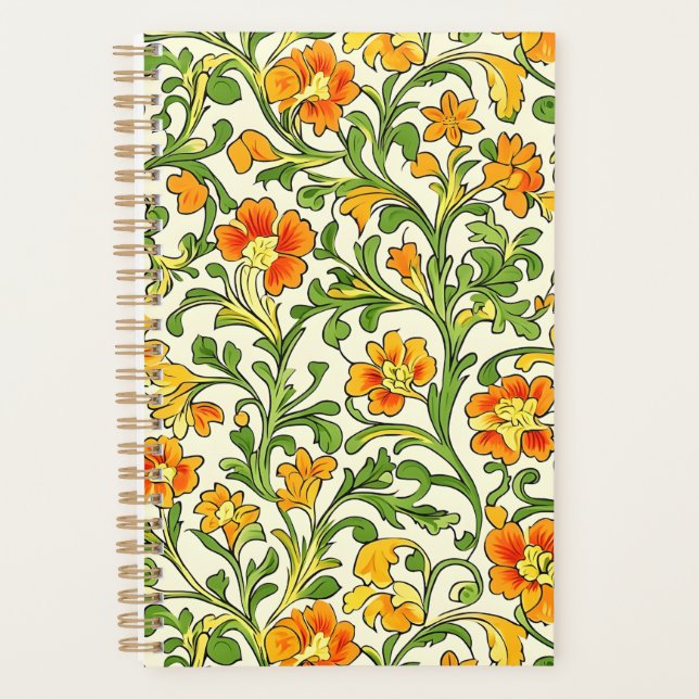 Jugendstil orange-gelbes Blumenmuster Planer (Vorderseite)