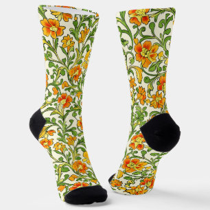 Jugendstil orange-gelbes Blumenmuster Socken