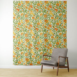 Jugendstil orange-gelbes Blumenmuster Wandteppich