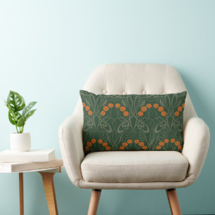 Jugendstil Orange Rosen und geschwungene Stiele Lendenkissen