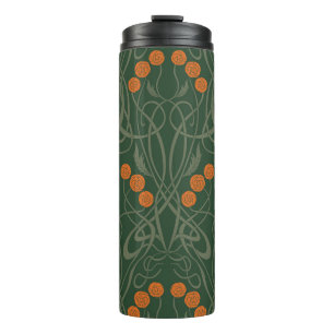 Jugendstil Orange Rosen und geschwungene Stiele Thermosbecher