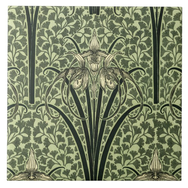 Jugendstil-Orchideen-Design Fliese (Vorderseite)