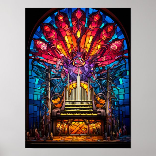 Jugendstil-Orgel-Buntglasdesign Poster (Vorne)