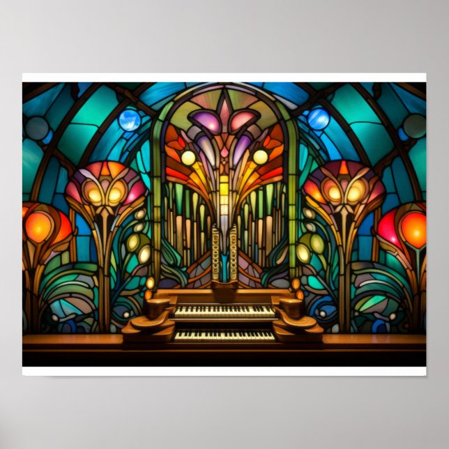 Jugendstil-Orgel-Buntglasdesign Poster (Vorne)