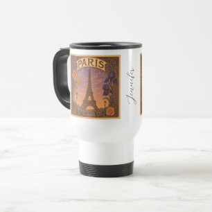 Jugendstil Paris Eiffelturm Floral Benutzername Reisebecher