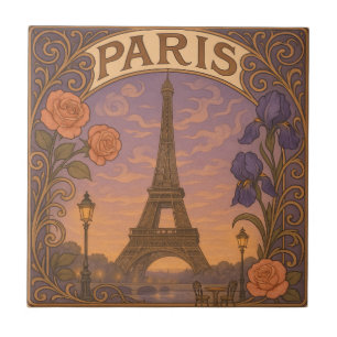 Jugendstil Paris Eiffelturm Floral Fliese