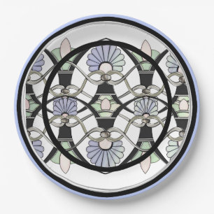 Jugendstil-Pastell-Muscheln, Lilien und Schwarze A Pappteller