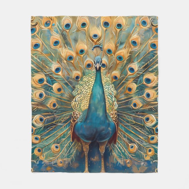 Jugendstil Pfau Fleecedecke (Vorderseite)