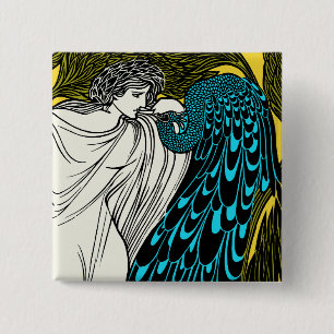 Jugendstil-Pfau-Kunstwerk - Der Kuss Button