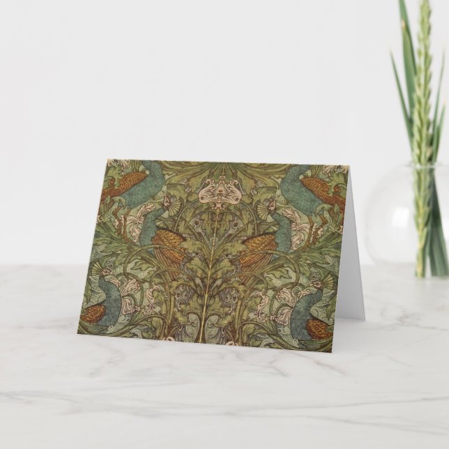 Jugendstil-Pfau und Blume-Jacquard Karte (Vorderseite)