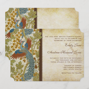 Jugendstil Pfau Vögel Hochzeitseinladung 3 Einladung