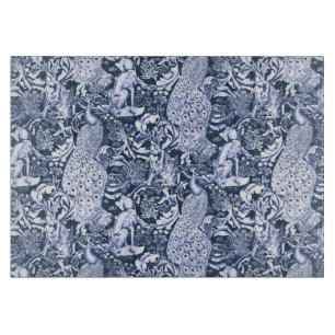 Jugendstil Pfauen Druck, Navy und Weiß Schneidebrett