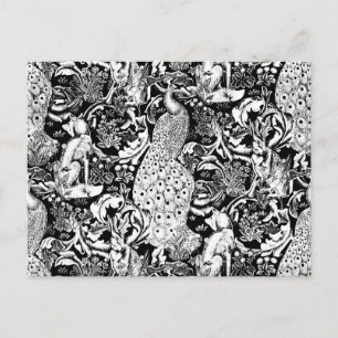 Jugendstil Pfauen Druck, Schwarz und Weiß Postkarte