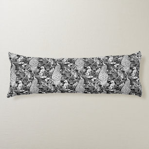 Jugendstil Pfauen Druck, Schwarz und Weiß Seitenschläferkissen