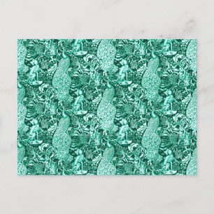 Jugendstil Pfauen Druck, Türkis und Aqua Postkarte
