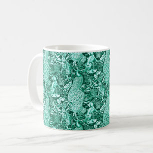 Jugendstil Pfauen Druck, Türkis und Aqua Tasse