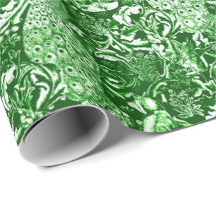 Jugendstil-Pfauen-Druck, Waldgrün Geschenkpapier