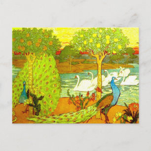 Jugendstil Pfauen und Schwäne Postkarte