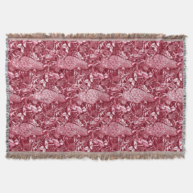 Jugendstil-Pfauendruckerei, Burgund Wein Decke (Vorderseite)