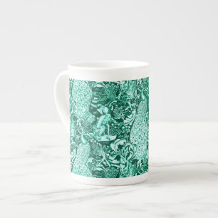 Jugendstil-Pfauendruckerei, Türkis und Aqua Prozellantasse