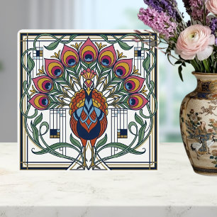 Jugendstil Pfauenfeder Blumen Design Keramik Fliese
