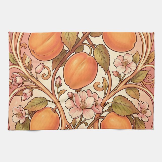 Jugendstil Pfirsichblüten-Ornament Geschirrtuch (Horizontal)