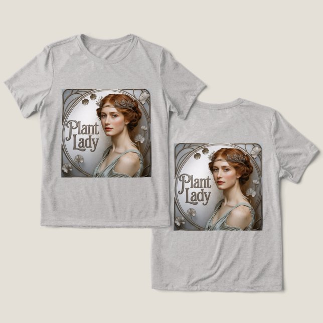 Jugendstil-Pflanze Lady Tri-Blend Shirt (Design Vorderseite & Rückseite)