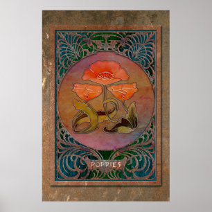 Jugendstil-Poppies in einem Coppery Mucha Rahmen Poster