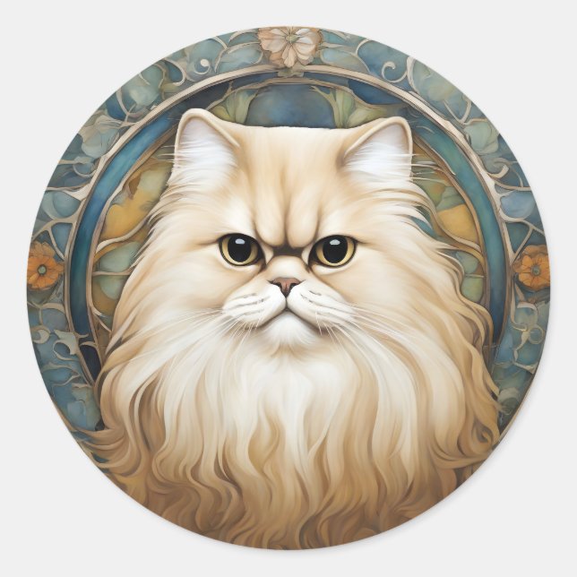 Jugendstil-Portrait einer persischen Katze Runder Aufkleber (Vorderseite)