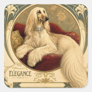 Jugendstil-Porträt eines Afghan Hounds Quadratischer Aufkleber