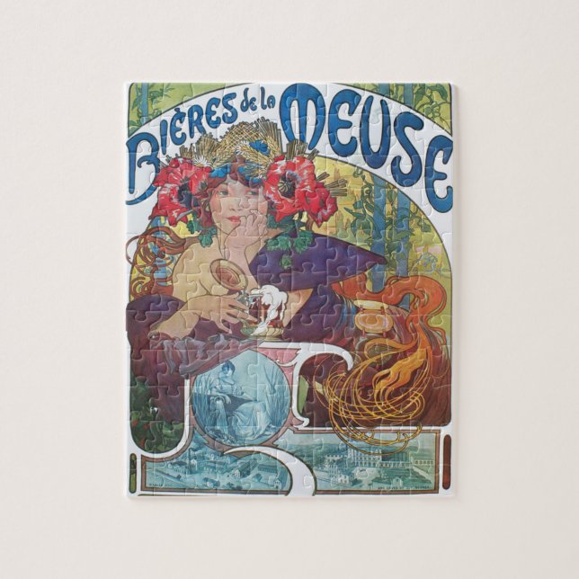 Jugendstil-Poster von Alphonse Mucha Bier Girl Puzzle (Vertikal)