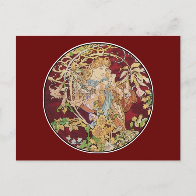 Jugendstil-Postkarte: Mucha - Frau mit Daisy Postkarte (Vorderseite)