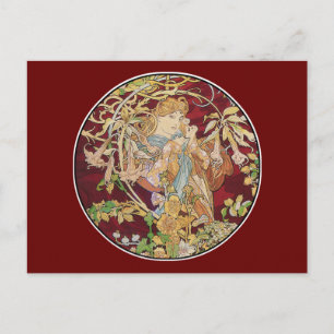 Jugendstil-Postkarte: Mucha - Frau mit Gänseblümch Postkarte