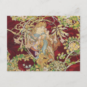 Jugendstil-Postkarte: Mucha - Frau mit Gänseblümch Postkarte