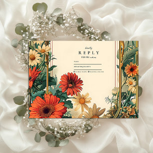 Jugendstil-Rahmen-Hochzeit mit Daisy-Motiv RSVP Karte