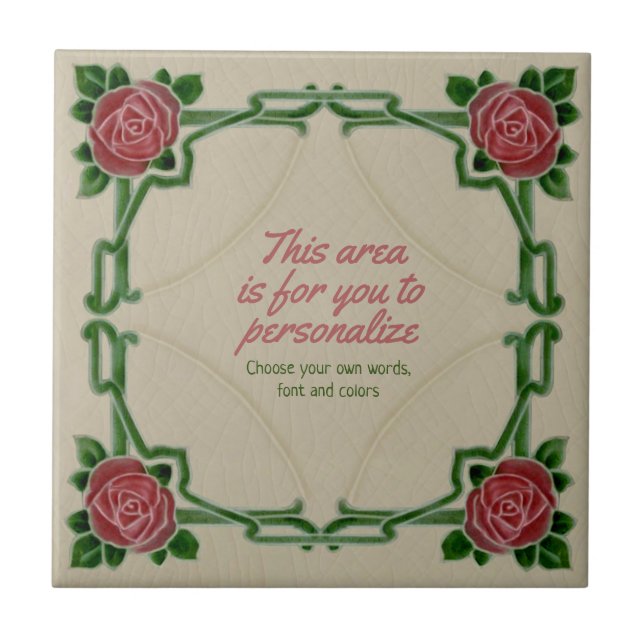 Jugendstil-Rahmen-Rose Repro Tile zu personalisier Fliese (Vorderseite)