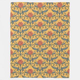 Jugendstil Retro Vintage Blumenmuster gelb Türkis Fleecedecke