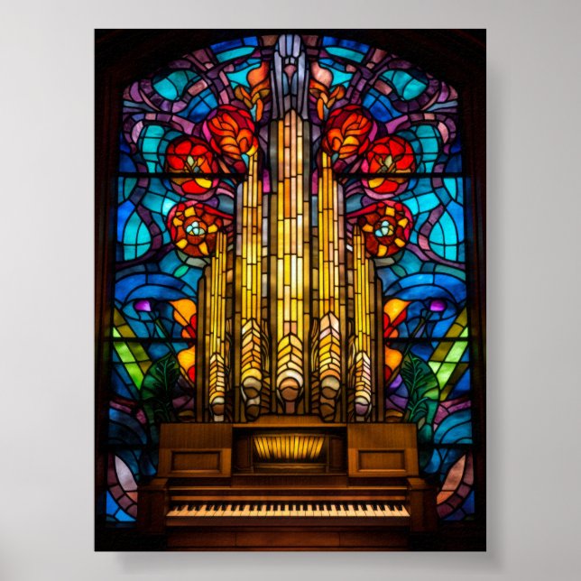 Jugendstil-Röhrenorgel-Buntglasfenster-Kunst Poster (Vorne)