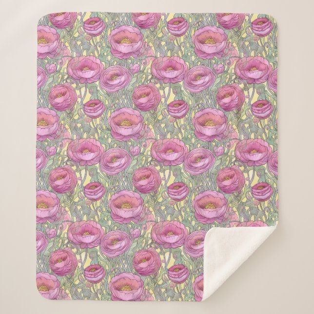 Jugendstil-Rosa-Rainunculus Sherpadecke (Vorderseite)