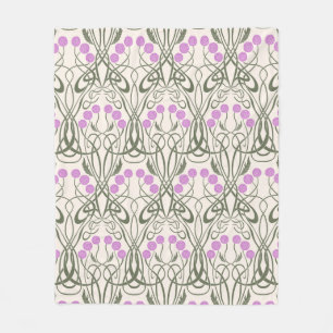 Jugendstil Rosa Rosen und geschwungene Stiele Fleecedecke