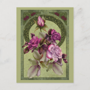Jugendstil-Rose Postkarte