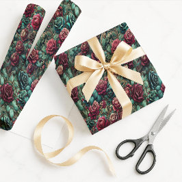 Jugendstil-Roségold-Teal-Geschenkverpackungspapier Geschenkpapier