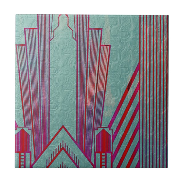 Jugendstil, rot, aquamarin, grün, Vintag, Art Deko Fliese (Vorderseite)