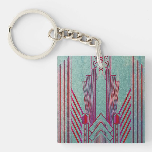 Jugendstil, rot, aquamarin, grün, Vintag, Art Deko Schlüsselanhänger (Vorderseite)