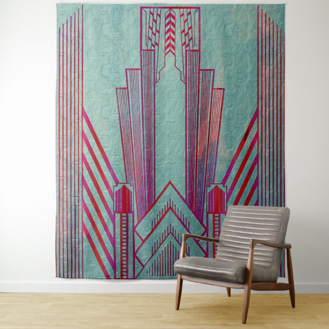 Jugendstil, rot, aquamarin, grün, Vintag, Art Deko Wandteppich (Beispiel)